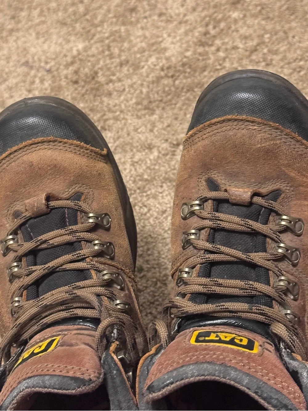 Caterpillar Steel Toe Work Boots Mens 7 Brown Leather Lace Up Workwear Logo